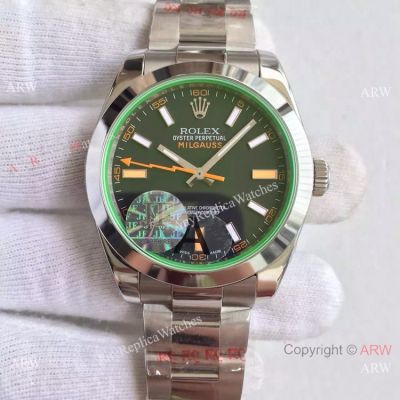 NEW UPGRADED Swiss Grade Rolex Milgauss SS Black Dial 40mm Replica Watch